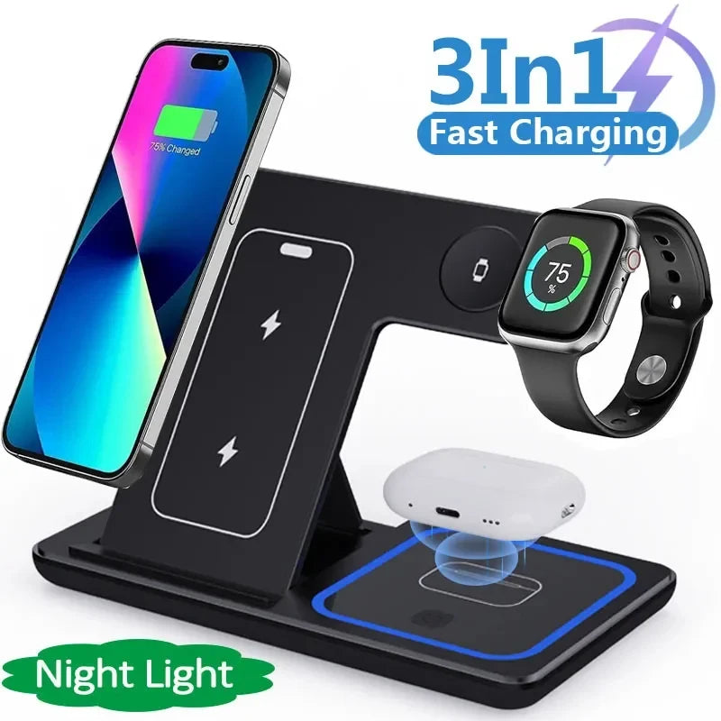 Station de Charge Sans Fil 15W 3-en-1 - Compatible iPhone iWatch et AirPods -  | Lazetech Store