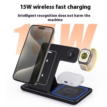 Station de Charge Sans Fil 15W 3-en-1 - Compatible iPhone iWatch et AirPods - Black / IPhone | Lazetech Store